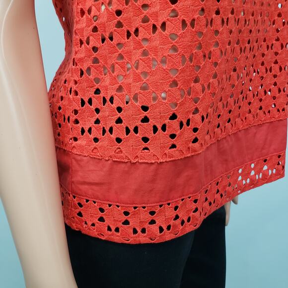 MADEWELL Starstitch Eyelet Anglaise Top Size XS Poppy Red Short Sleeves - Picture 6 of 13